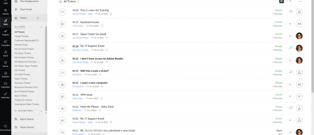 zoho desk support screenshot