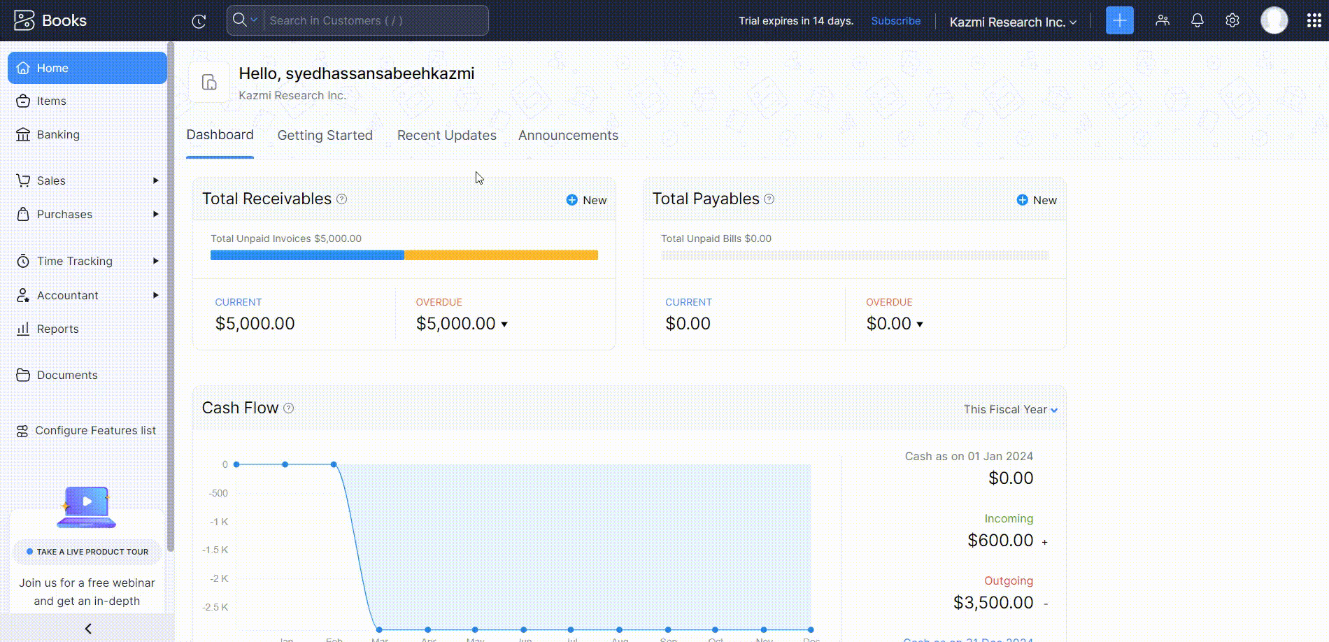 Gif of Zoho Books 'Accounts' section