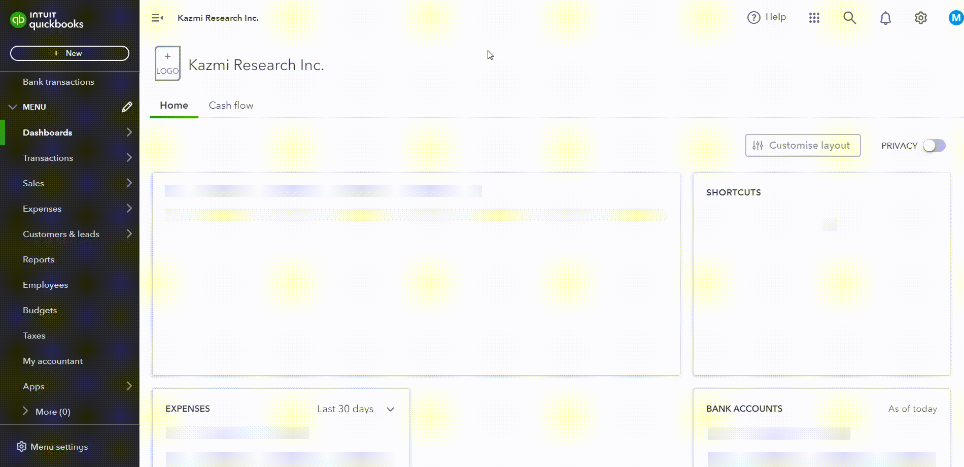 Gif of Reports section in Intuit Quickbooks