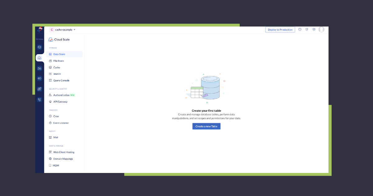 Screenshot of a desktop interface showing a data storage management application with options on the left sidebar and a central graphic of a storage container.