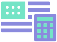 Illustration of a light green and purple flag and a purple calculator, symbolizing managed accounting, mathematical calculation, or financial concepts based in the US.