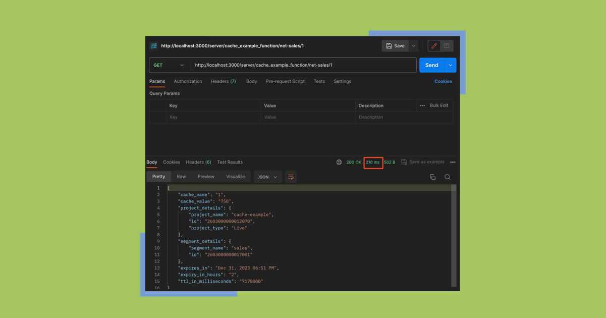 Screenshot of a postman api request interface showing a get request to a url with json response data displayed in the body pane.