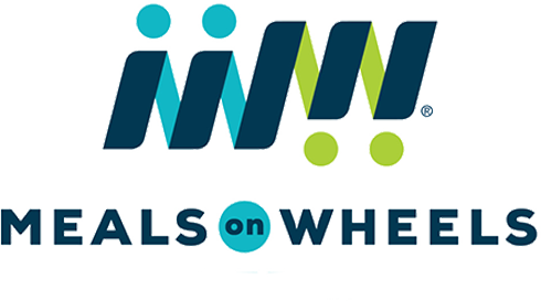 Meals on Wheels logo with stylized blue and green "M" shapes above the words "Meals on Wheels" in bold, uppercase letters.