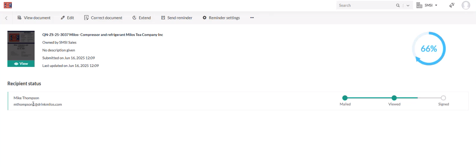 Zoho Sign Support with CRM status tracking.