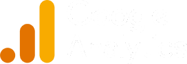Google Analytics logo featuring three vertical bars in increasing height and the words "Google Analytics" in white text on a light background—perfect for digital marketing insights.