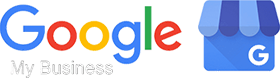 Google My Business logo featuring the multicolored Google text next to a blue storefront icon with a white "G"—a must-have for any digital marketing strategy.