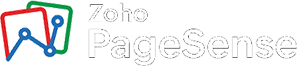 Zoho PageSense logo with two overlapping charts in red, blue, and green next to the words "Zoho PageSense" on a light background, representing powerful digital marketing insights.