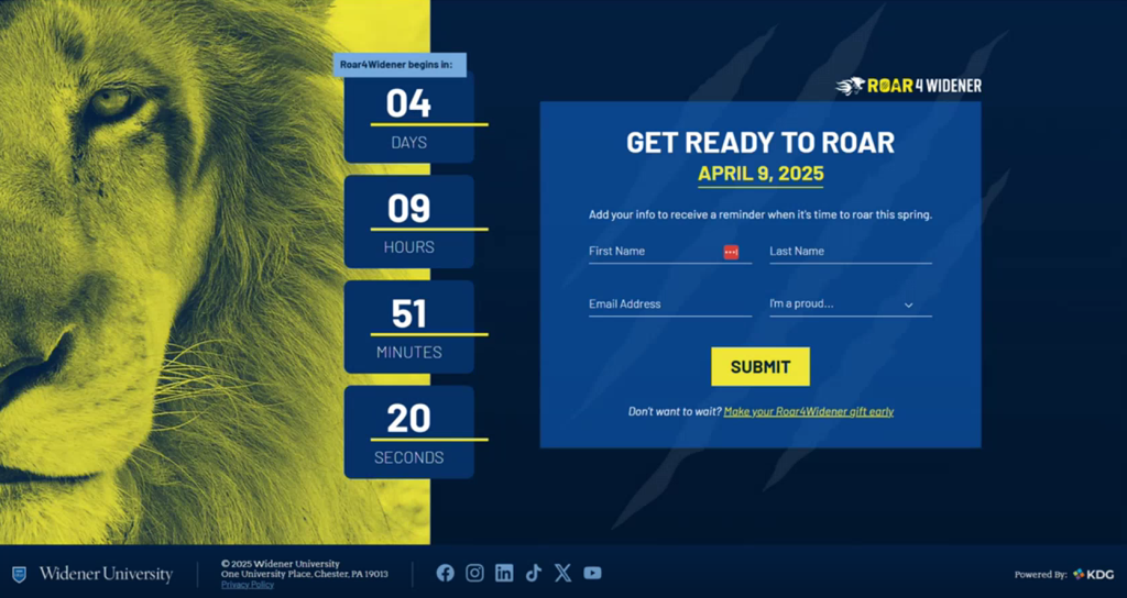 Email capture and calendar integration for users to set a reminder for the campaign.