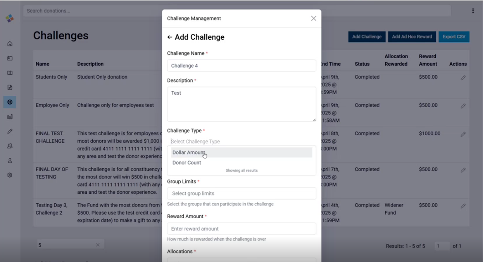 On-the-fly creation and management of donation incentives and competitions.