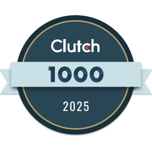 A circular badge with the text “Clutch 1000 2025” in white and blue, featuring a light blue ribbon across the center. A circular badge with the text "Clutch 1000 2025" in white and blue, featuring a light blue ribbon across the center.