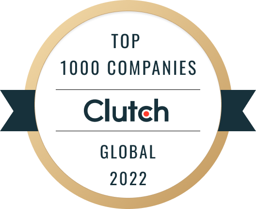 A gold and black badge with the text "Top 1000 Companies Clutch Global 2022" displayed in the center.