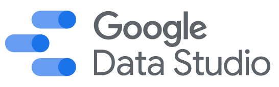 Google Data Studio logo featuring three horizontal blue lines on the left and the words "Google Data Studio" in gray text on the right, ideal for visualizing Digital Marketing analytics.